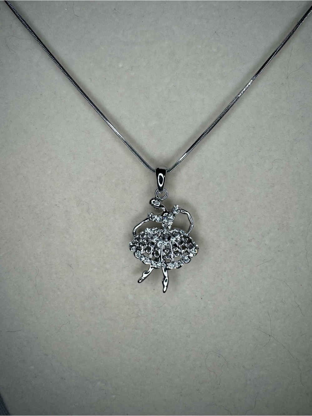 New Silver Tone Crystal Ballerina Pendant Necklace